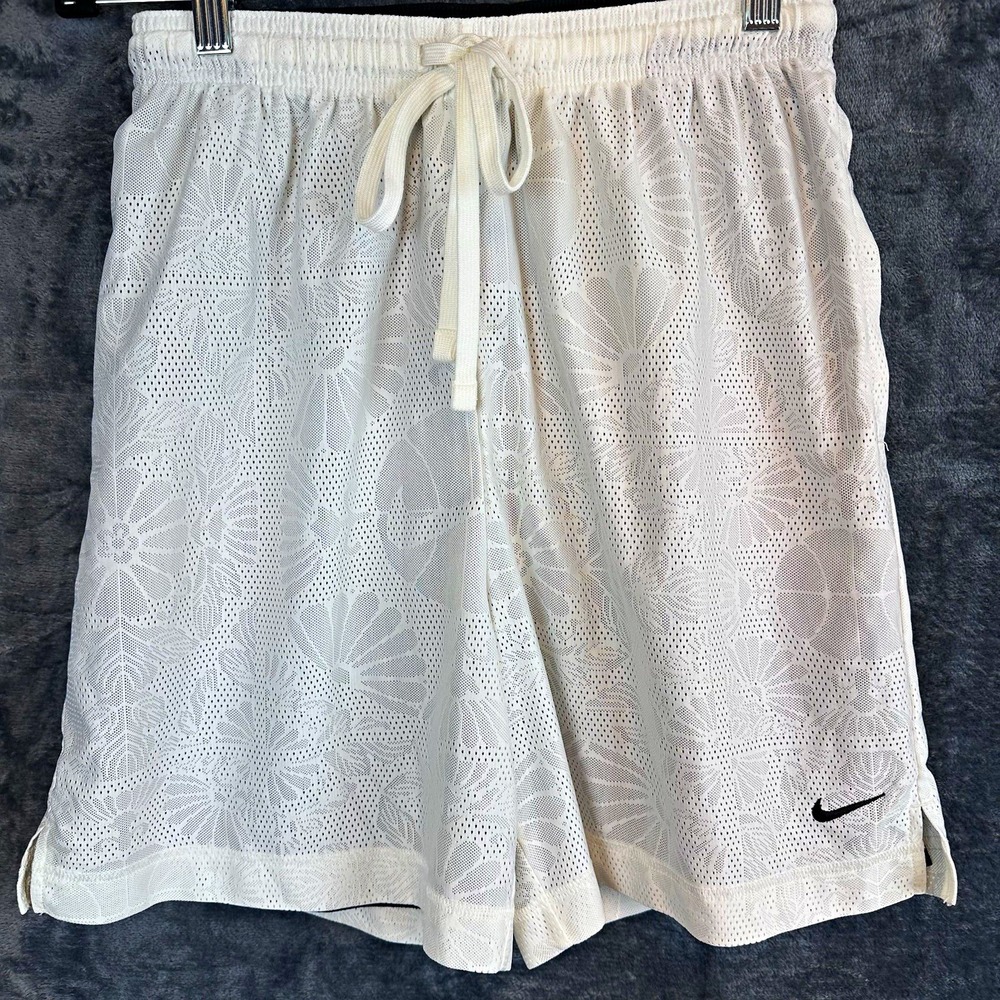 Nike Unisex Basketball Shorts M White Floral Mesh Polyester Pockets  Drawstring